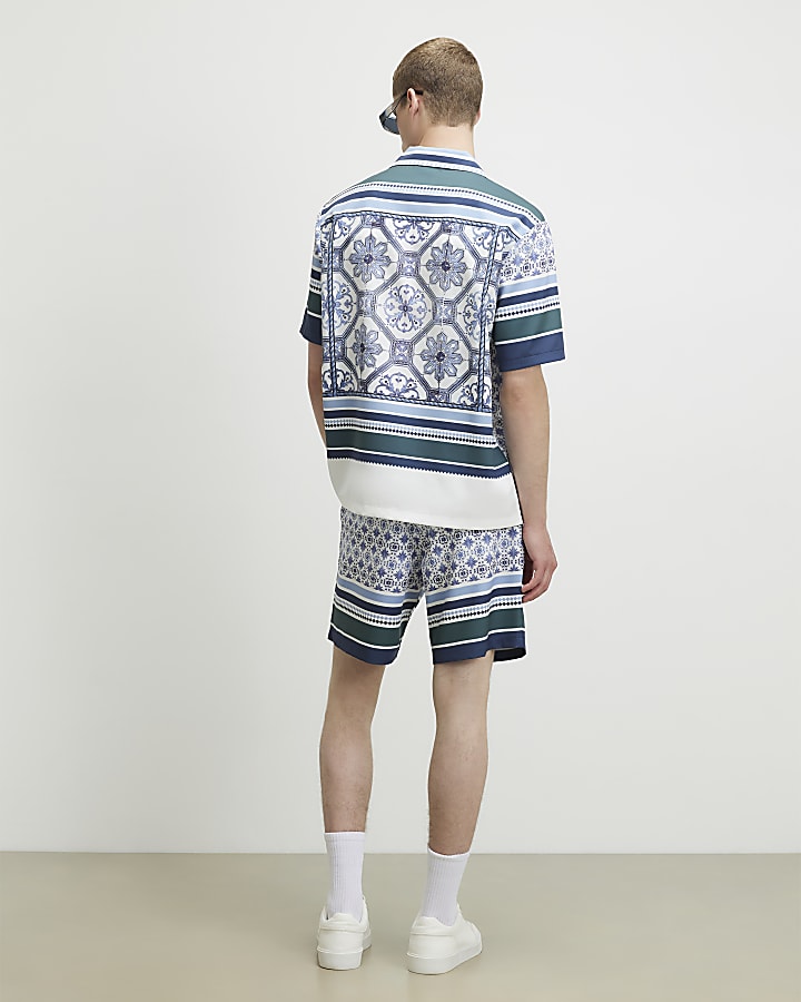 Blue Tile Print Shorts