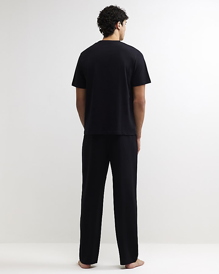 Black Cotton T-Shirt And Trousers Pyjamas Set