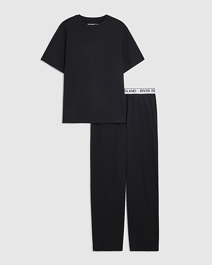 Black Cotton T-Shirt And Trousers Pyjamas Set