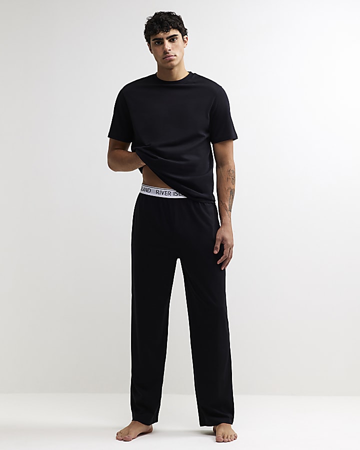 Black Cotton T-Shirt And Trousers Pyjamas Set