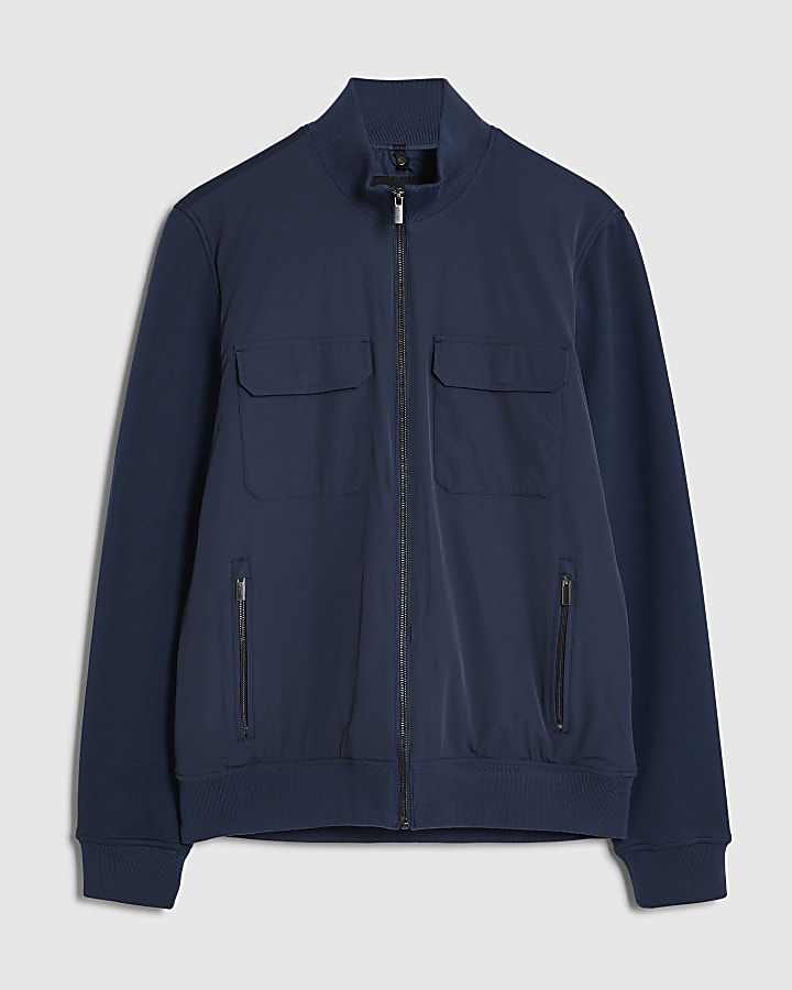 Navy Funnel Neck Hybrid Jacket