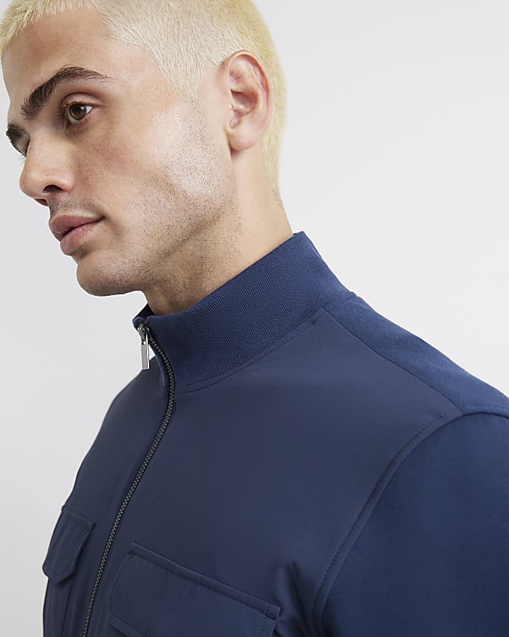 Navy Funnel Neck Hybrid Jacket