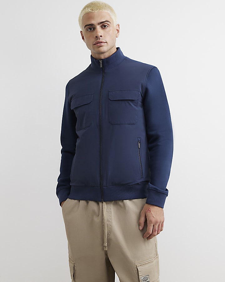 Navy Funnel Neck Hybrid Jacket
