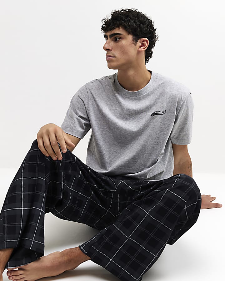 Grey Check Trousers Loungewear Set