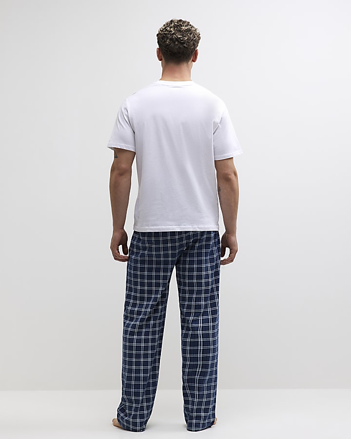 Navy Regular fit Cotton Check Loungewear Set