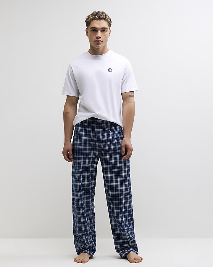 Navy Regular fit Cotton Check Loungewear Set