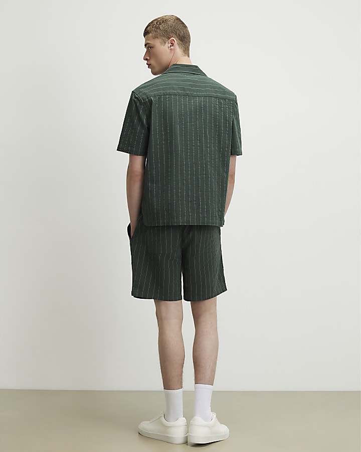 Green Regular Fit Stripe Shirt & Short Set