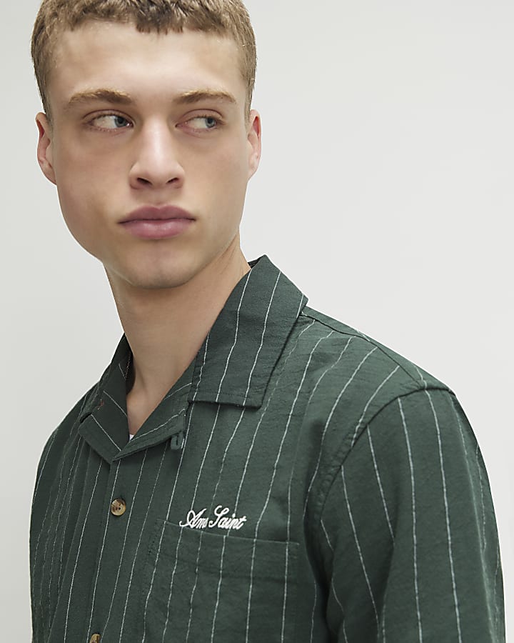 Green Regular Fit Stripe Shirt & Short Set