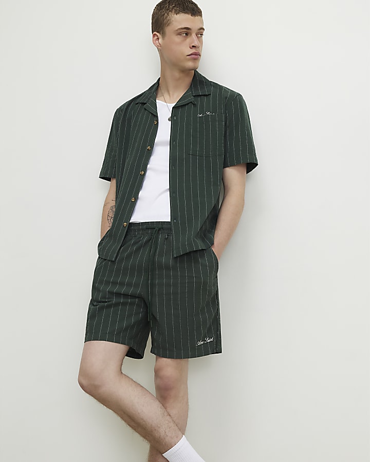 Green Regular Fit Stripe Shirt & Short Set