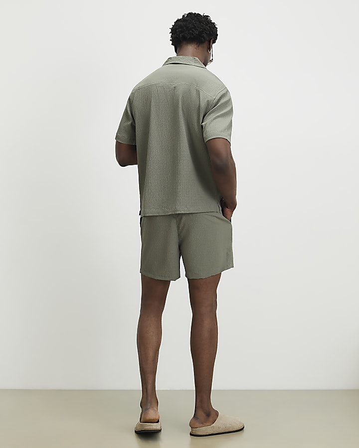 Green Short Sleeve Regular Fit Seersucker Set