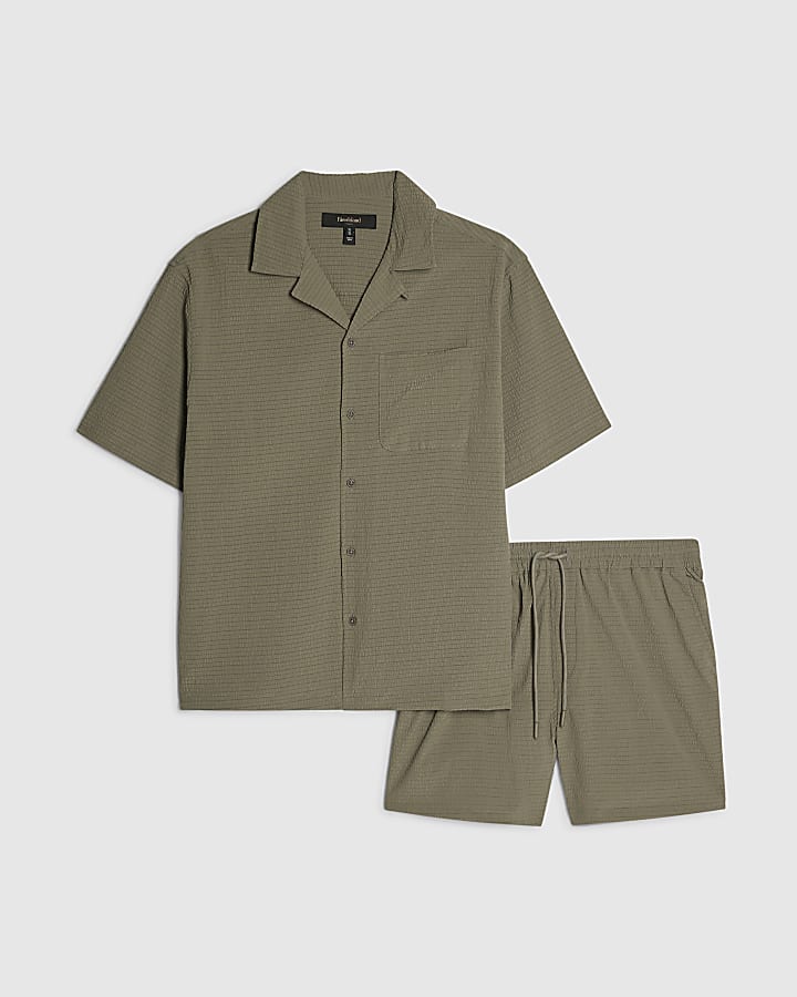 Green Short Sleeve Regular Fit Seersucker Set