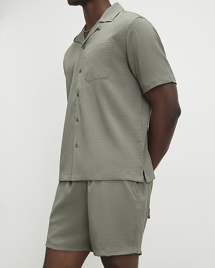 Green Short Sleeve Regular Fit Seersucker Set