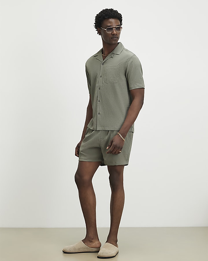 Green Short Sleeve Regular Fit Seersucker Set