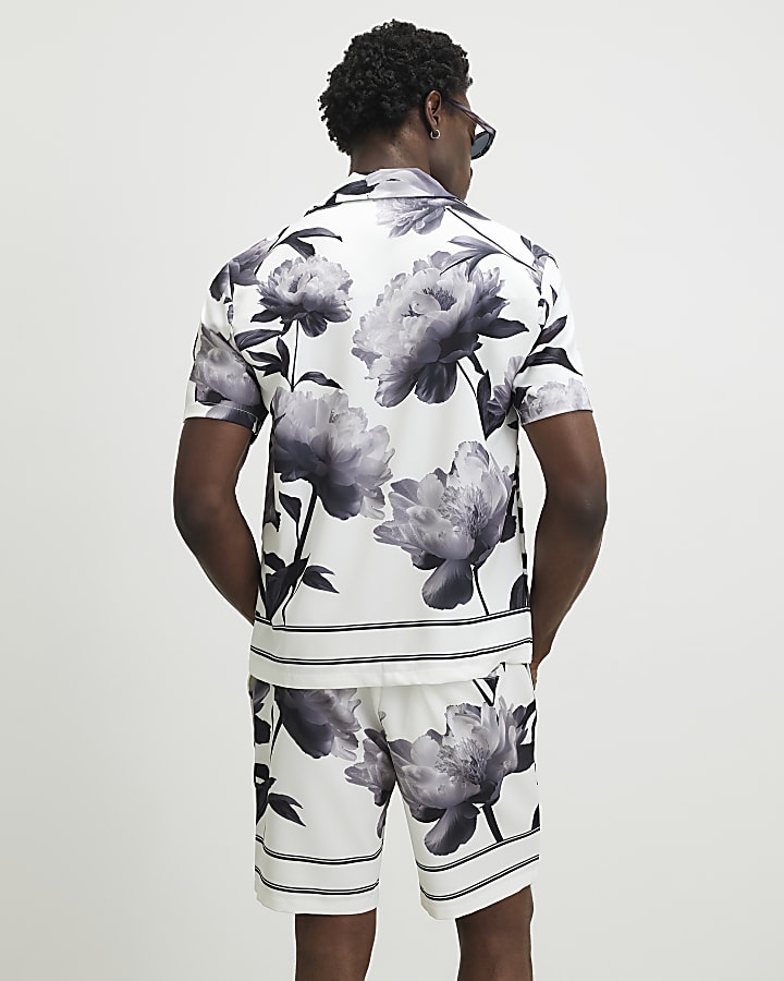 White Short Sleeve Floral Set