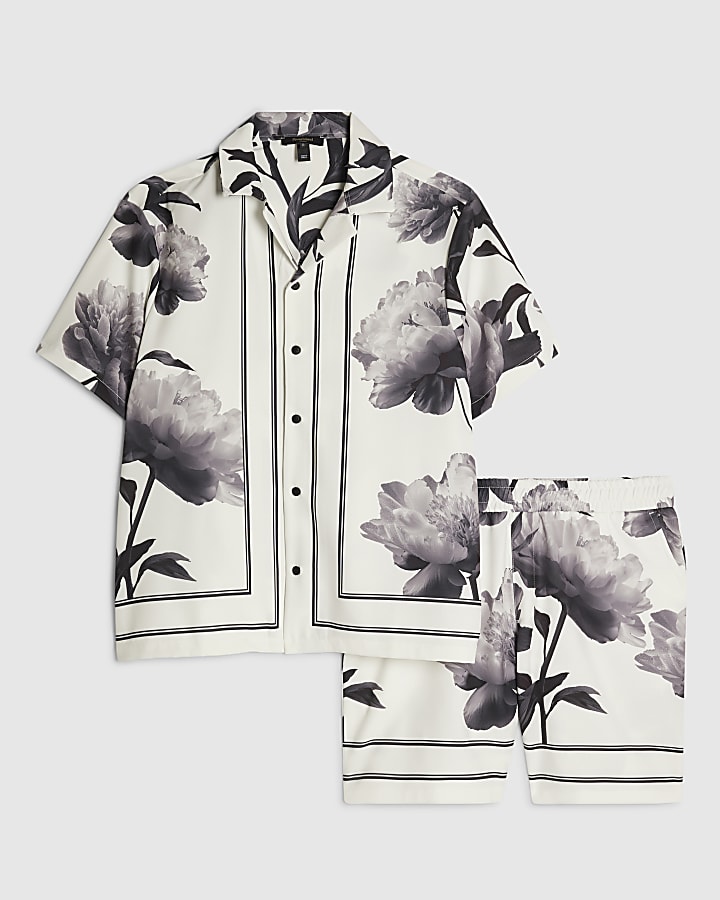 White Short Sleeve Floral Set
