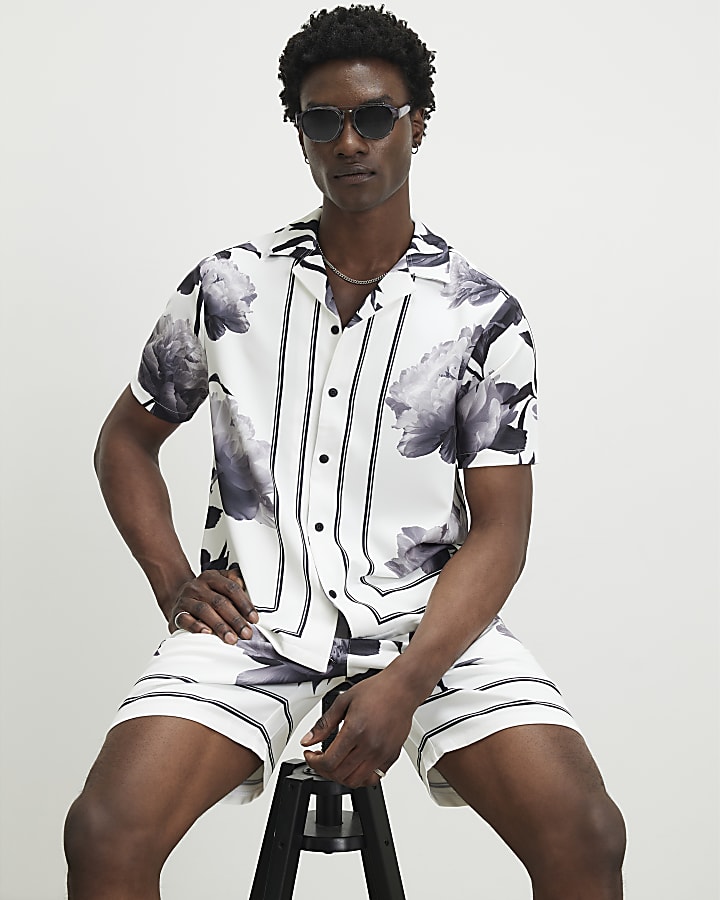 White Short Sleeve Floral Set