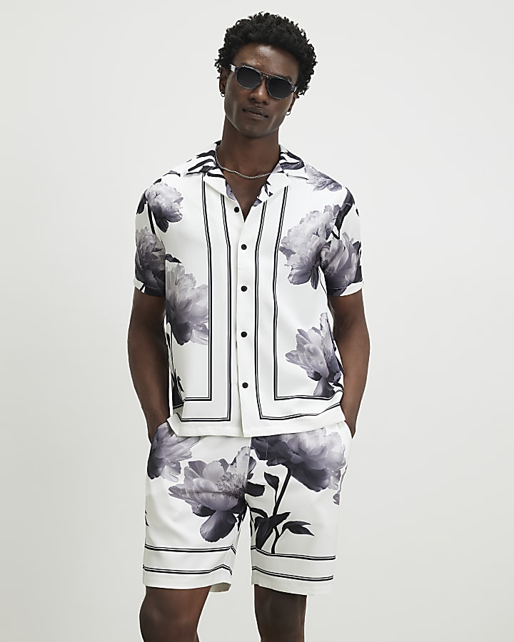 White Short Sleeve Floral Set