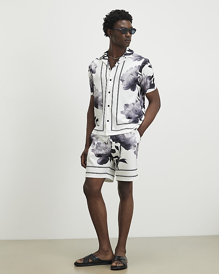 White Short Sleeve Floral Set