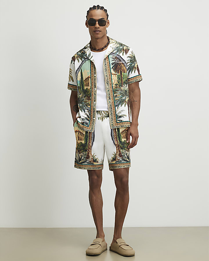Green Palm Tree Print Shirt & Short Set