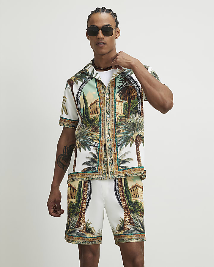 Green Palm Tree Print Shirt & Short Set