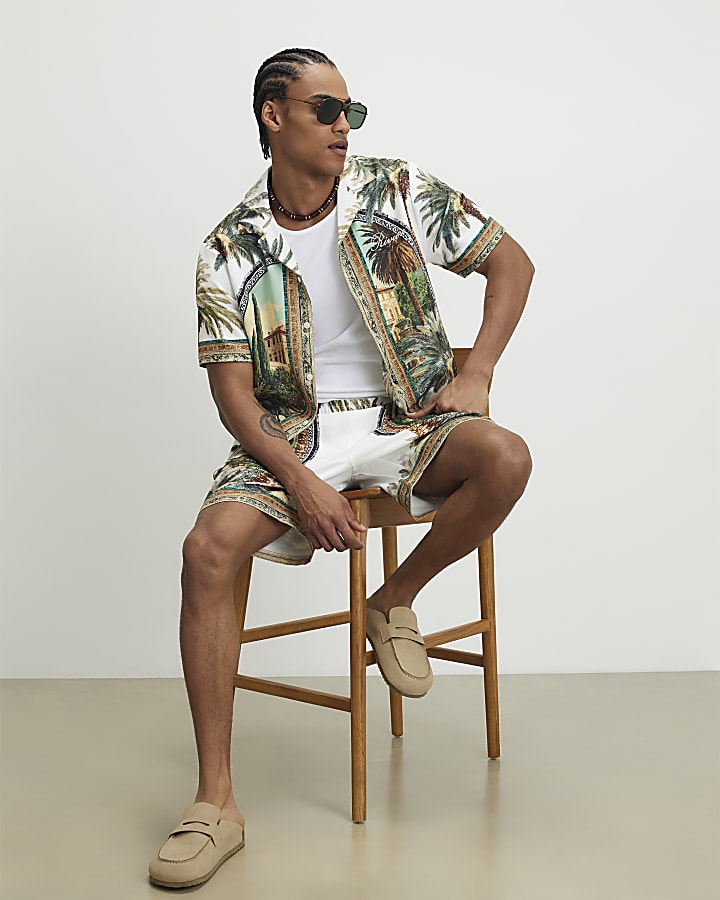 Green Palm Tree Print Shirt & Short Set