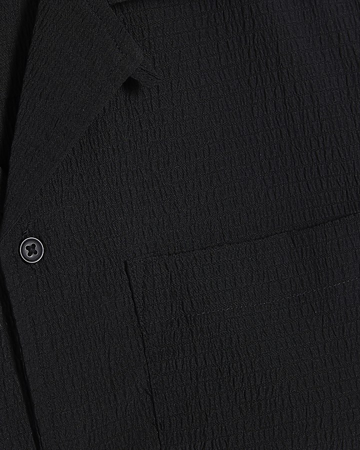 Black Short Sleeve Regular Fit Seersucker Set