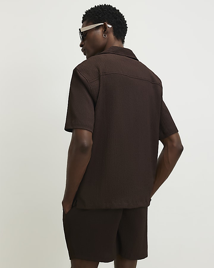 Brown Regular Fit Textured Shirt Set