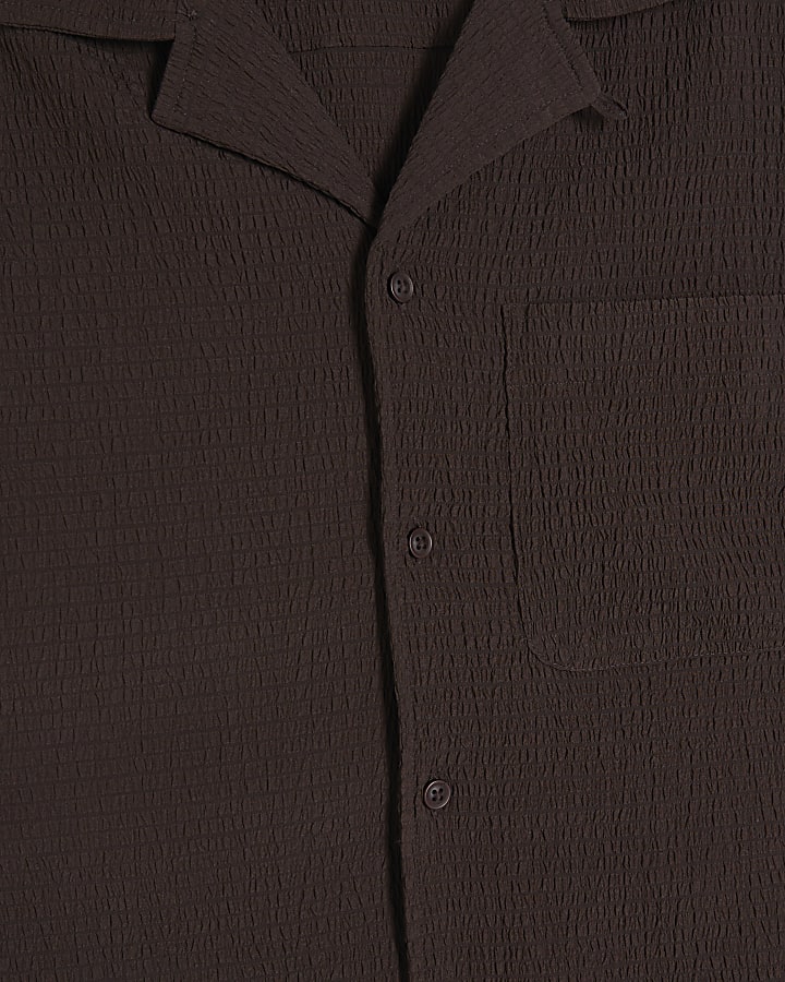 Brown Regular Fit Textured Shirt Set