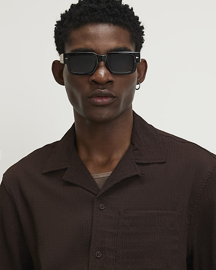 Brown Regular Fit Textured Shirt Set