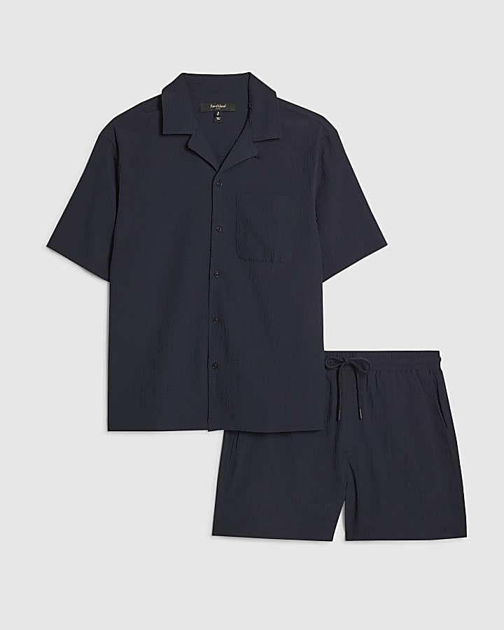 Navy Short Sleeve Regular Fit Seersucker set