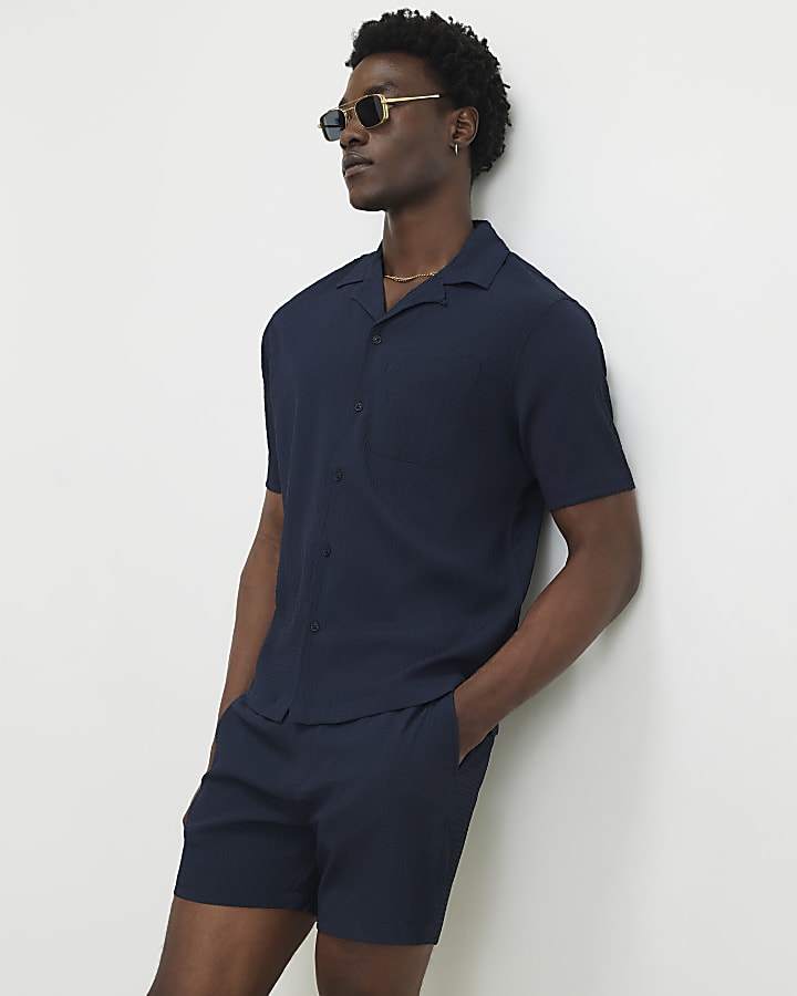 Navy Short Sleeve Regular Fit Seersucker set