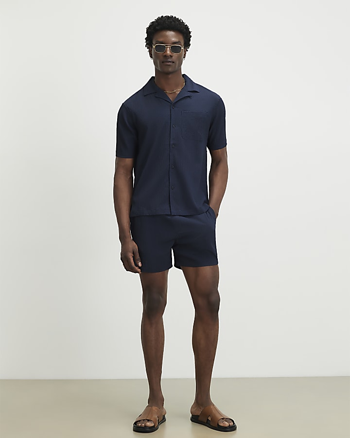 Navy Short Sleeve Regular Fit Seersucker set