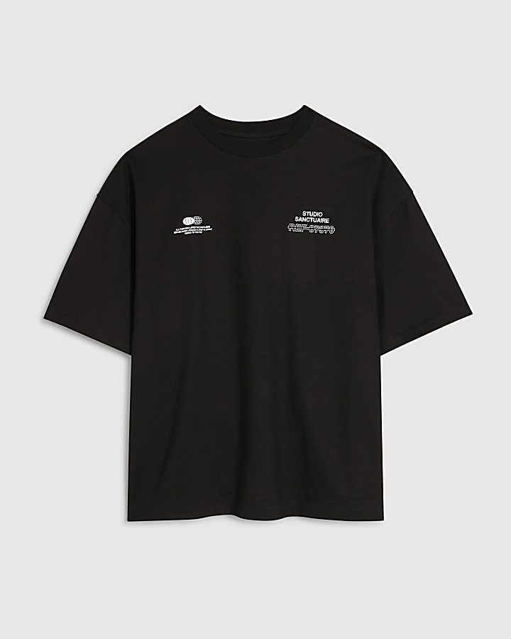 Black Oversized Fit Sanctuaire Blanc T-Shirt