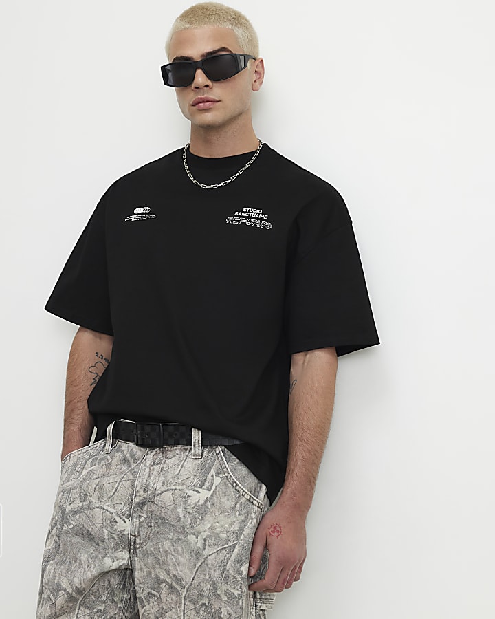 Black Oversized Fit Sanctuaire Blanc T-Shirt