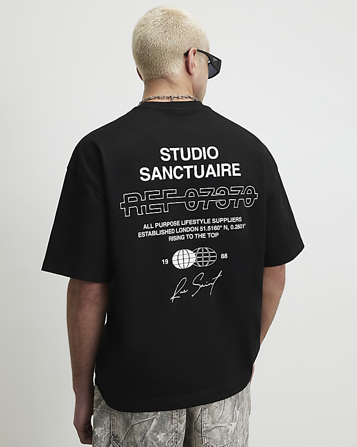 Black Oversized Fit Sanctuaire Blanc T-Shirt