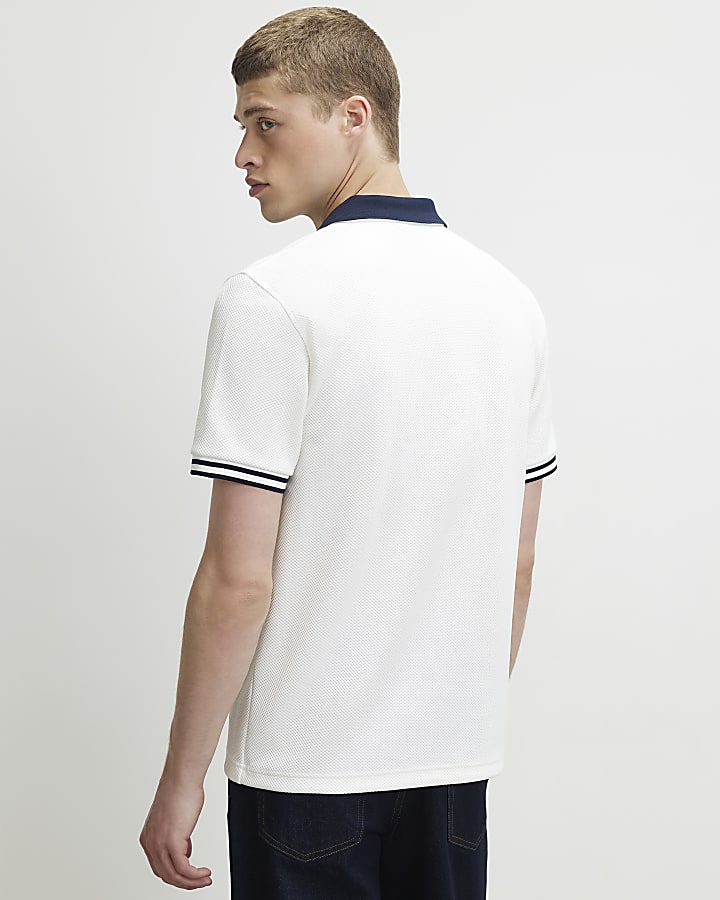 White Slim Fit Tipped Crest Polo Shirt