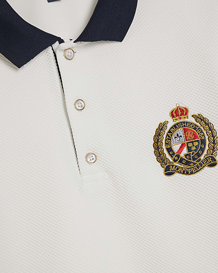 White Slim Fit Tipped Crest Polo Shirt