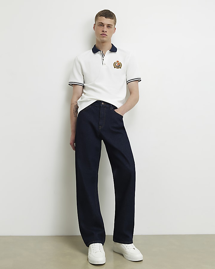White Slim Fit Tipped Crest Polo Shirt