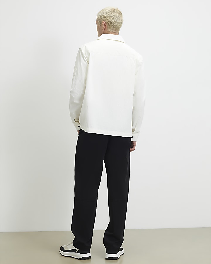 Black Cotton Blend Pull On Trousers