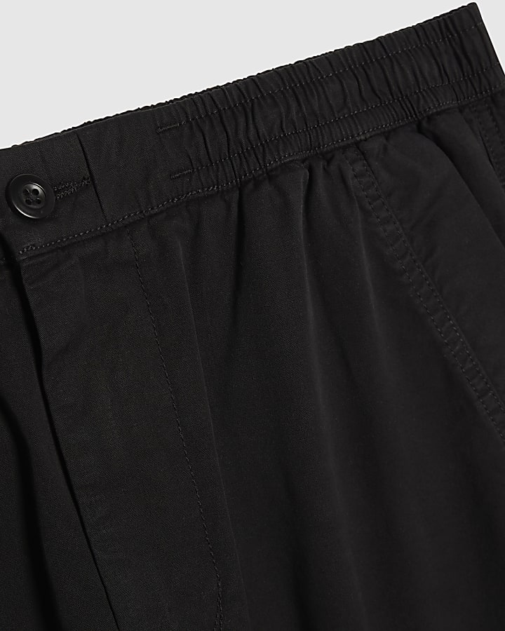 Black Cotton Blend Pull On Trousers