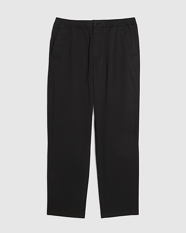 Black Cotton Blend Pull On Trousers