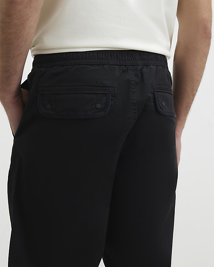 Black Cotton Blend Pull On Trousers