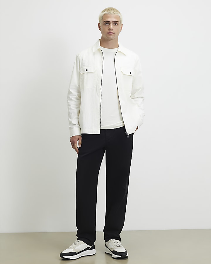 Black Cotton Blend Pull On Trousers