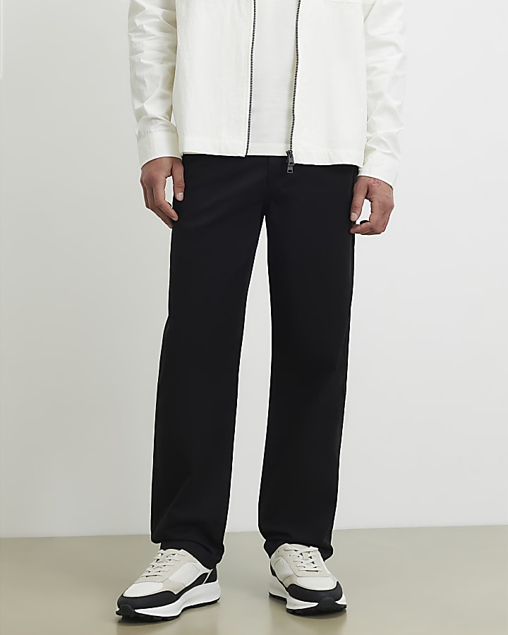 Black Cotton Blend Pull On Trousers