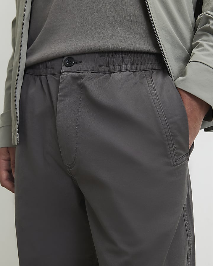 Grey Cotton Blend Pull On Trousers