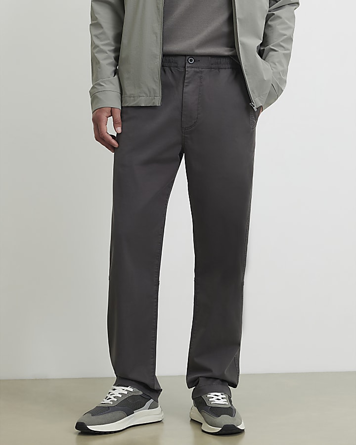 Grey Cotton Blend Pull On Trousers