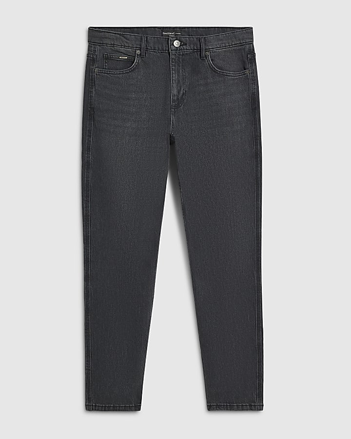 Black Tapered Fit Washed Jeans