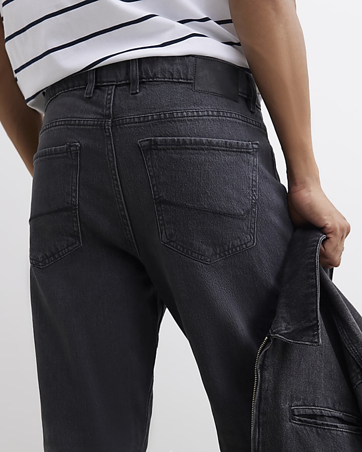Black Tapered Fit Washed Jeans