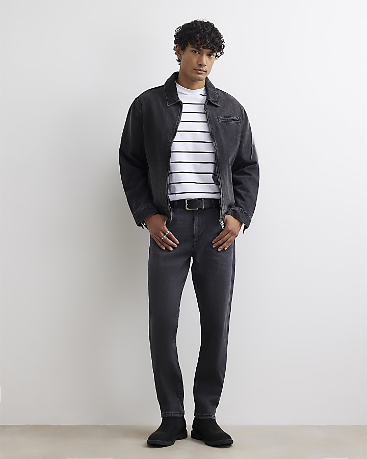 Black Tapered Fit Washed Jeans