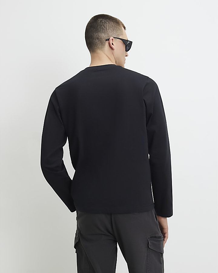 Black Regular Fit Cotton Long Sleeve T-Shirt